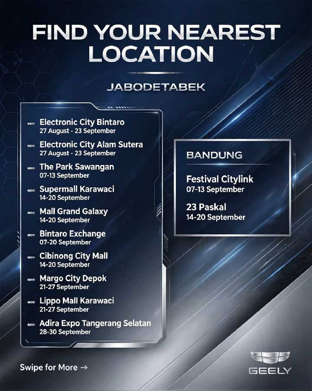 Jadwal pameran geely Jabodetabek & bandung